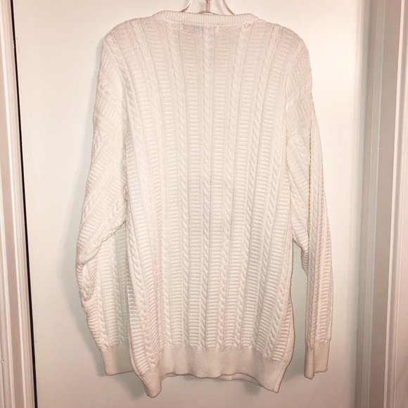 Vintage White Cotton HUGE Grampa Sweater XL Pringle Scotland Golf Embroidered - Picture 5 of 8